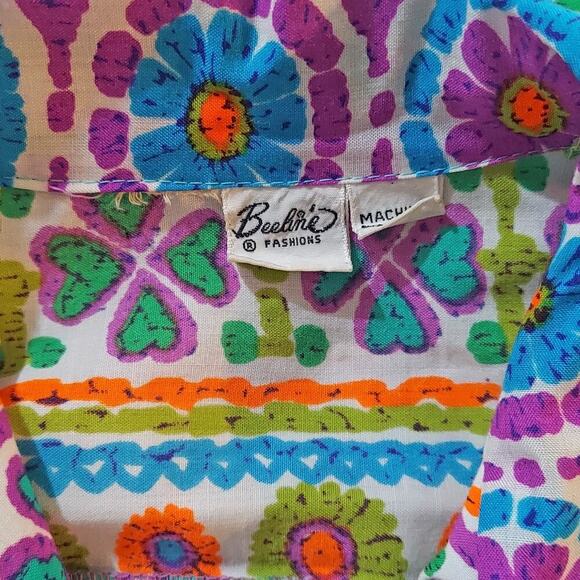 Vintage Shirtwaist Dress Psychedelic Bright Floral Print Sz L B36 W36 - Hey Viv - Picture 8 of 9